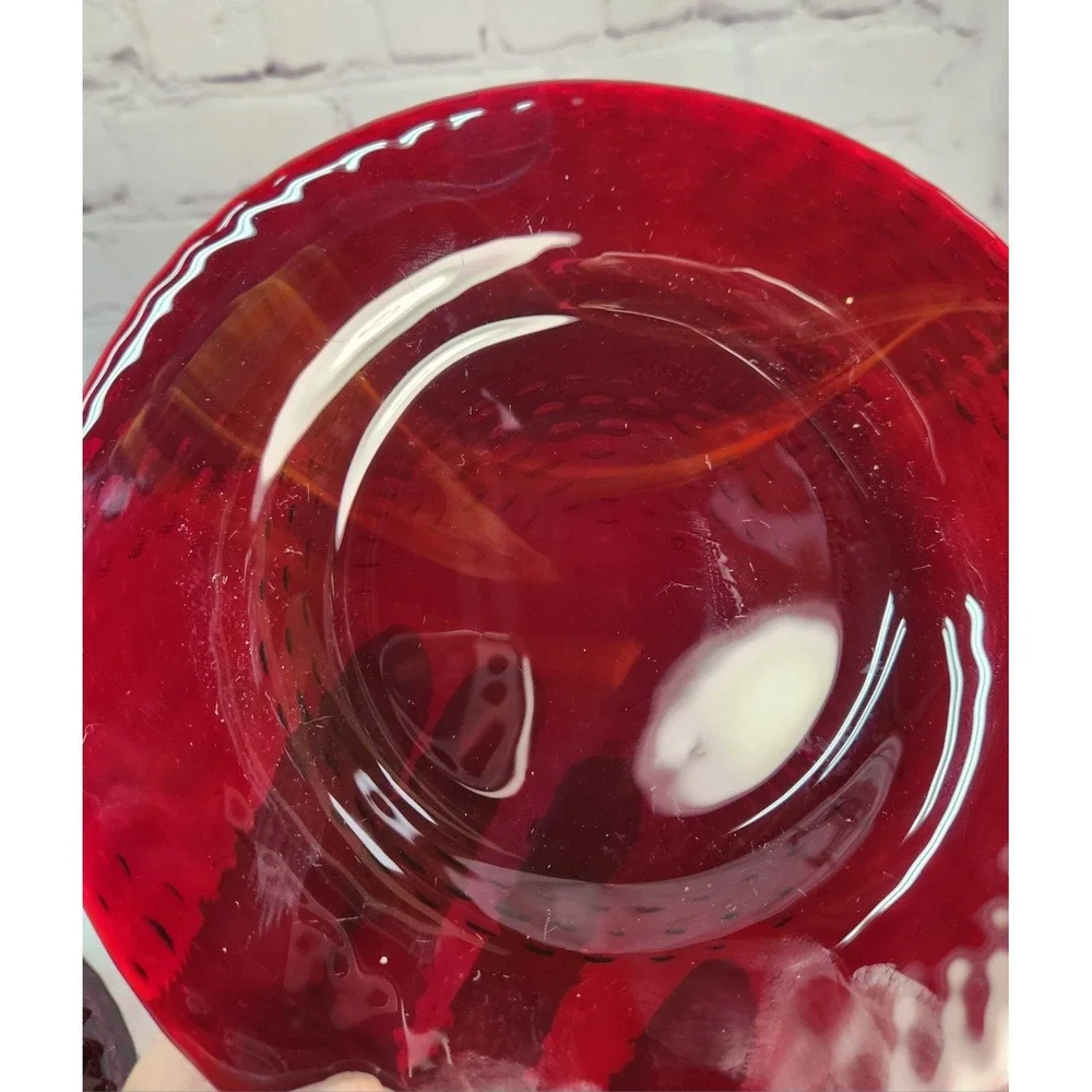 4 Arcoroc Vercors Ruby Red Salad Dessert Plate Set Heavy Faint Color Swirl 7-3/8